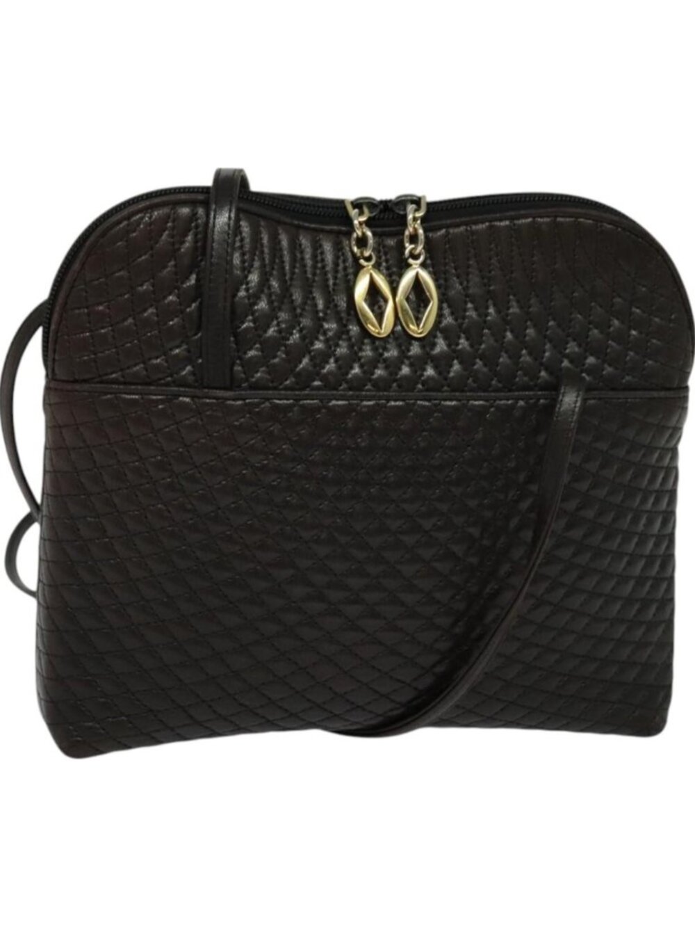 BALLY Quilted Shoulder Bag Leather Dark Brown
